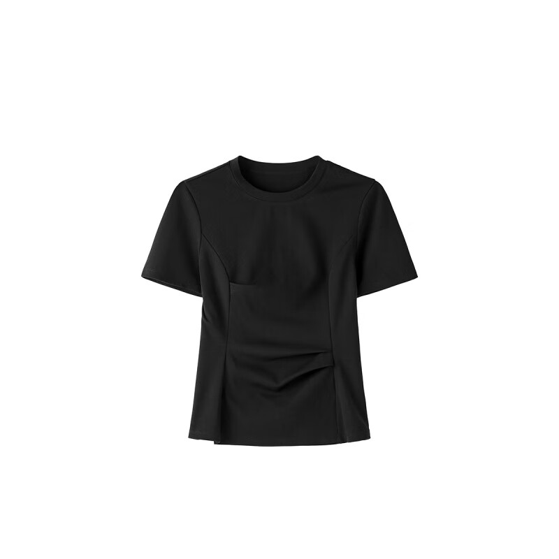 歐時(shí)力（OCHIRLY）進(jìn)口重磅純棉短袖t恤女上衣設(shè)計(jì)感2025春季新品 黑色 XS