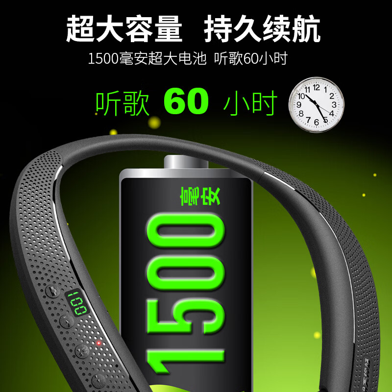 奥粘便携挂脖蓝牙耳机音响一体音机可插TF卡伸缩耳机线IPX5防水颈挂式耳机音箱切换60H长续航遥控拍照 红色
