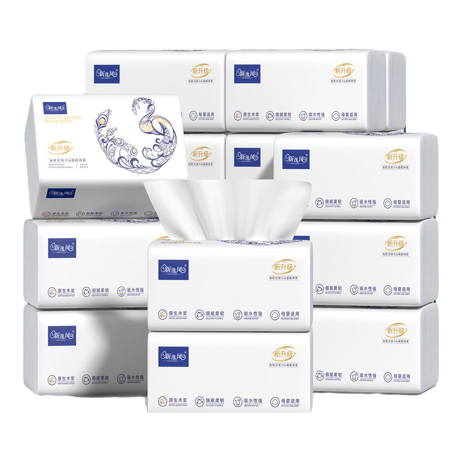 新逸风（XINYIFENG）大包纸巾抽纸整箱批发家庭装加厚餐巾纸家用大号面巾纸母婴用纸 5层 400张*21包