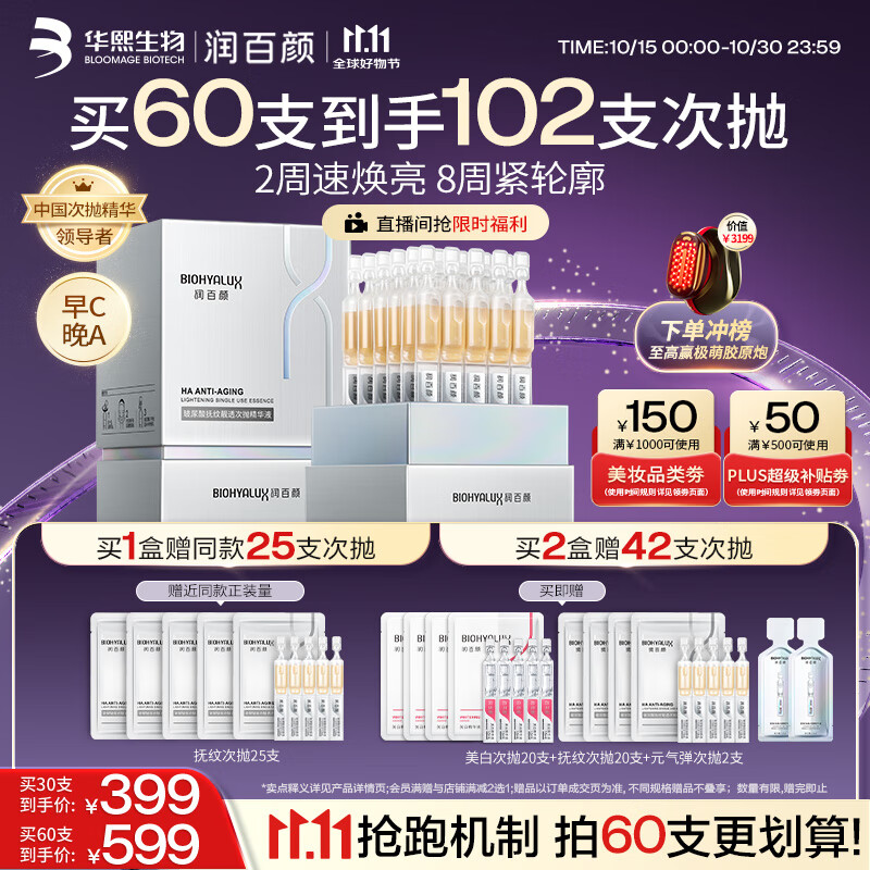润百颜华熙生物HACE抚纹次抛精华30支早C晚A抗皱淡纹护肤品生日礼物女