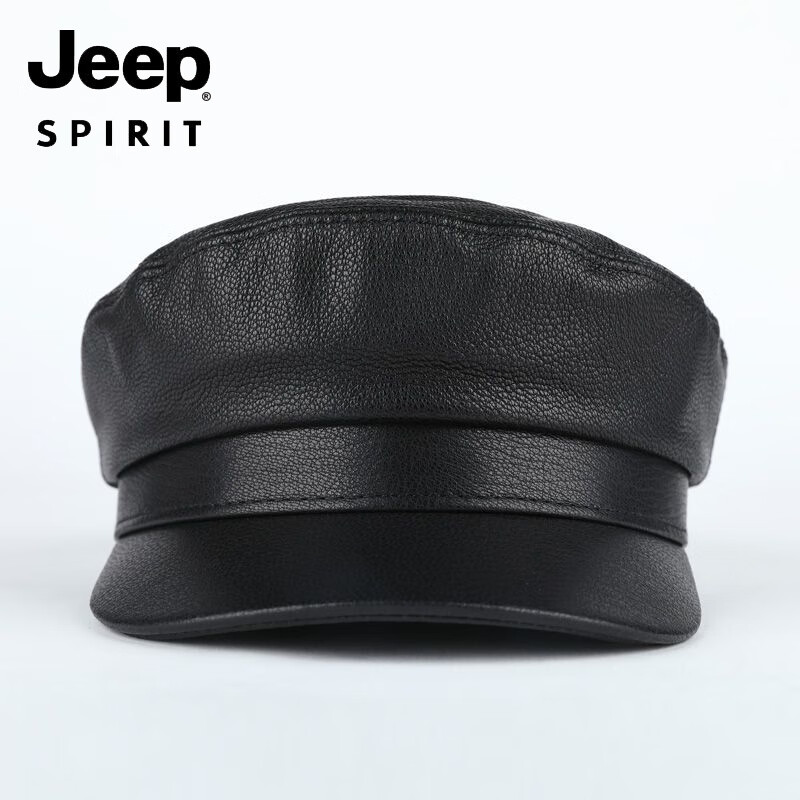 JEEP中老年解放军帽男士真皮帽子秋冬季平顶帽女韩版潮流百搭帽时尚 帽檐无线 M L【适合55-56c】
