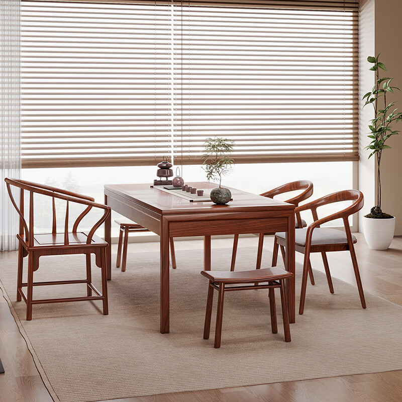 御云锦实木茶桌椅组合新中式家用小户型阳台茶桌茶台客厅泡茶桌带收纳 【132*65*76cm】推拉茶桌 酸枝木-胡桃色