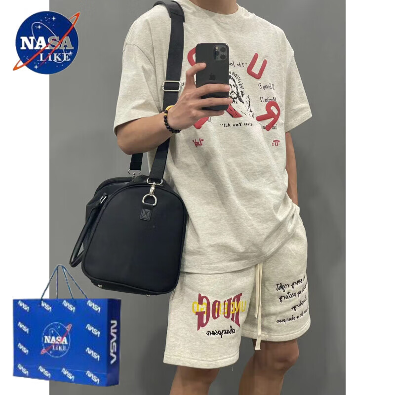NASALIKE美式潮牌字母印花五分褲男oversize休閑短褲 圖片色 S