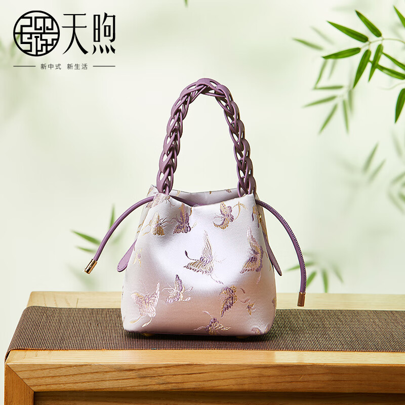 PmSix新中式復(fù)古女包國(guó)風(fēng)刺繡小包百搭手拎包織錦提花布包旗袍包媽媽包 羅蘭紫2-織錦提花-送禮盒+禮品袋