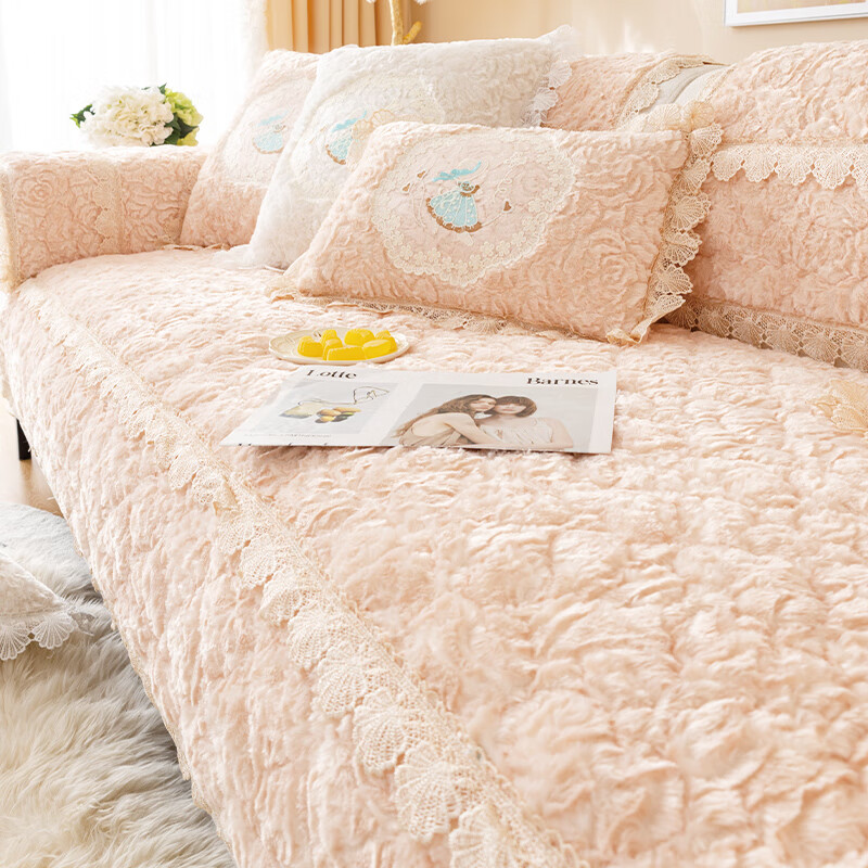 缔卓怡玫瑰绒沙发垫冬季毛绒加厚防滑简约高级感皮沙发套罩坐垫盖布巾 玫瑰绒-香槟色 70cm*70cm