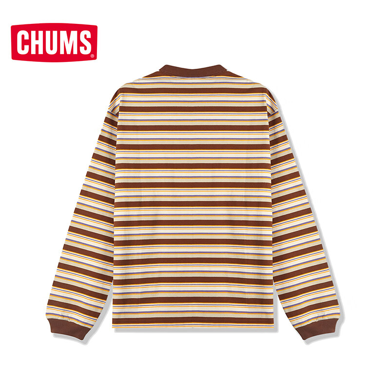 CHUMS洽洽鸟条纹美拉德卫衣户外运动重磅棉男女圆领宽松上衣CH01-2657 棕色CH01-2657-B101 XL （180）
