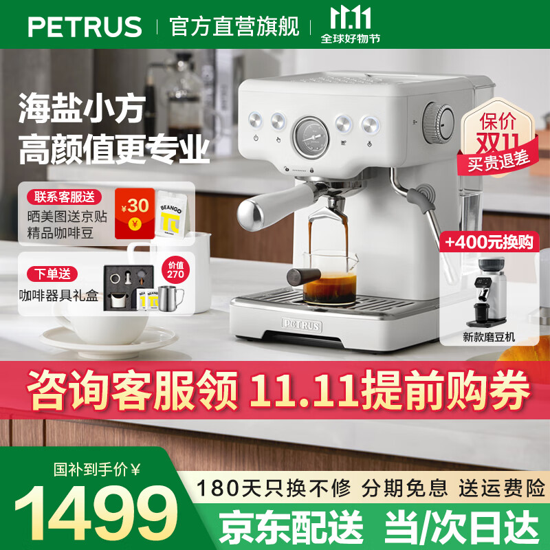 柏翠意式咖啡机浓缩家用小型58mm全半自动咖啡机蒸汽打奶泡精准控温海盐小方 PE3833 节日送礼物 海盐小方（ 下单前咨询送惊喜赠品 ）