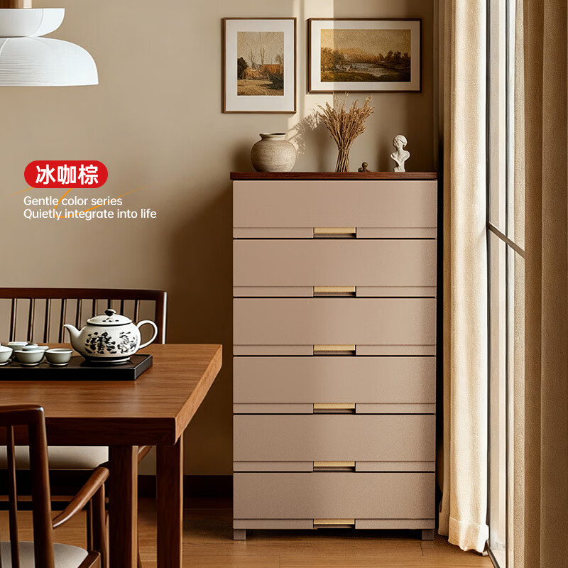 JEKO&JEKO特大号抽屉式收纳柜子衣服储物柜塑料整理置物柜卧室床头柜五斗柜 面宽 59.3cm四层【冰咖棕】