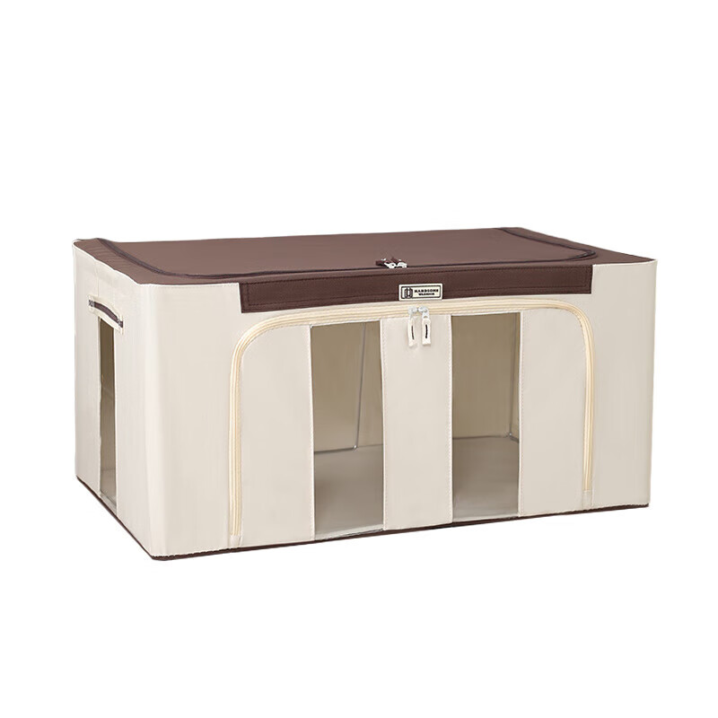 超大号120升牛津布钢架装棉被收纳箱拉链衣柜箱百纳箱折叠储物箱 超大号/承重强/米色