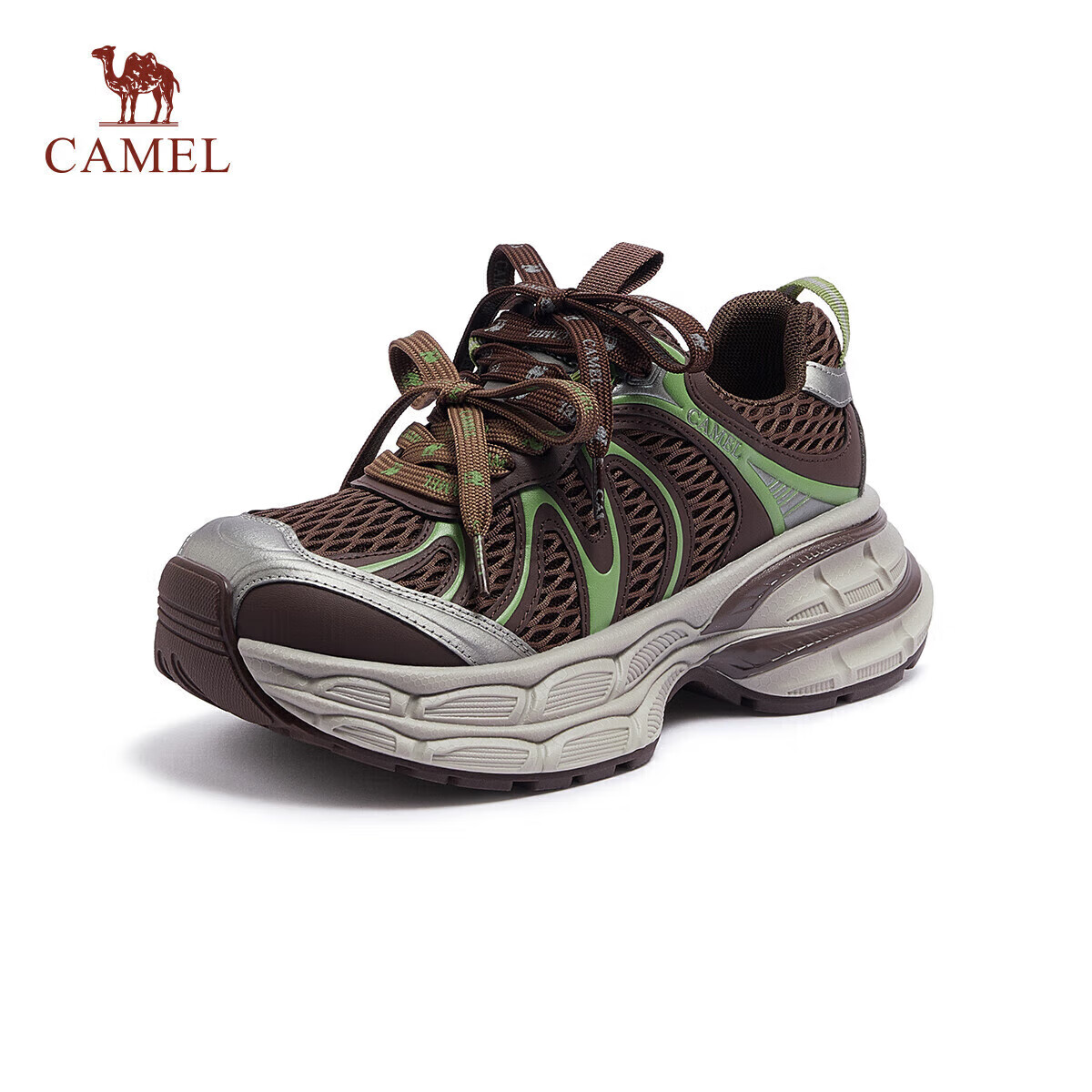骆驼（CAMEL）银月2代老爹鞋女透气增高休闲鞋 L25A283148 咖色 38