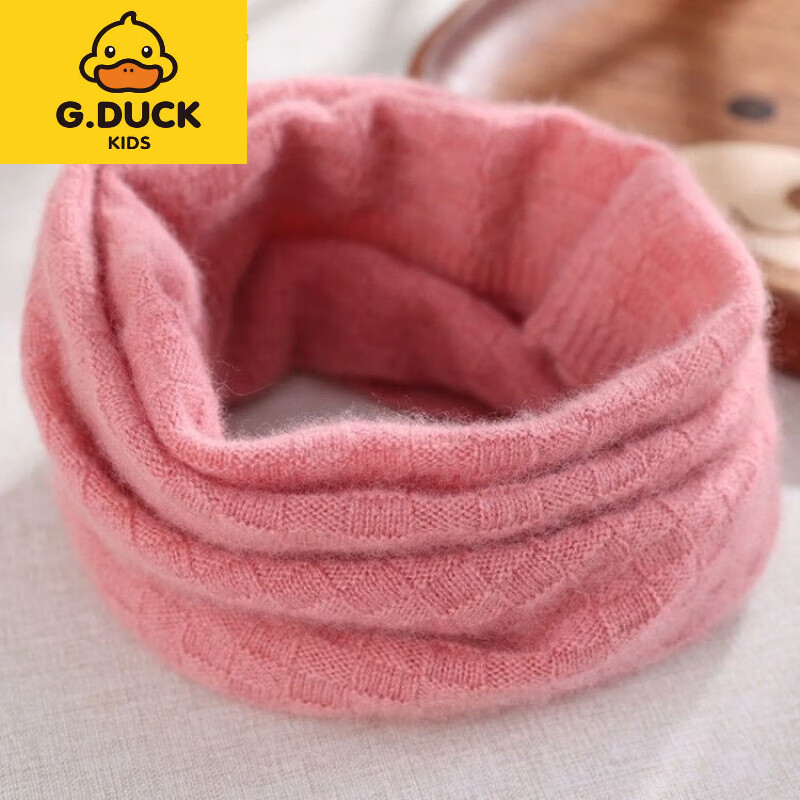 G.duck小黄鸭儿童纯羊绒脖套男女童山羊绒纯色秋冬季防寒宝宝保暖护颈针 原绒米