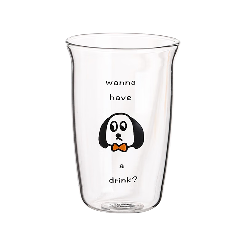 川島屋（KAWASIMAYA）高硼硅玻璃杯高顏值咖啡杯家用耐高溫水杯啤酒果汁牛奶杯 小狗玻璃杯 500ml