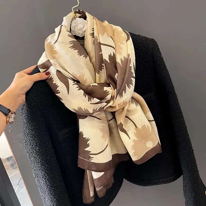 70CM*180CM 棉麻围巾女2025新款百搭保暖秋冬季长款披肩薄款丝巾 卡其色 【女神穿搭必备单品】180*70高级感棉麻围巾