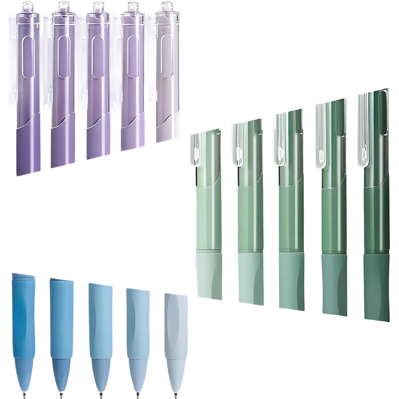 渐变色st刷题笔速干按动中性笔高颜值渐变彩色黑笔学生专用黑色水笔芯签字考试初中生 5支/盒装渐变紫 0.5mm