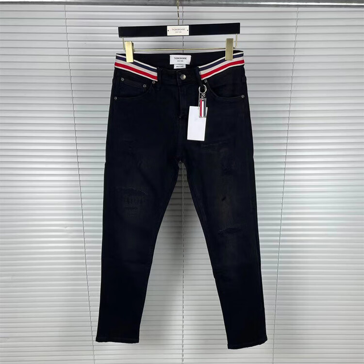 thom binpan  tb汤姆潮牌牛仔裤男腰带红白蓝织带直筒长裤时尚百搭