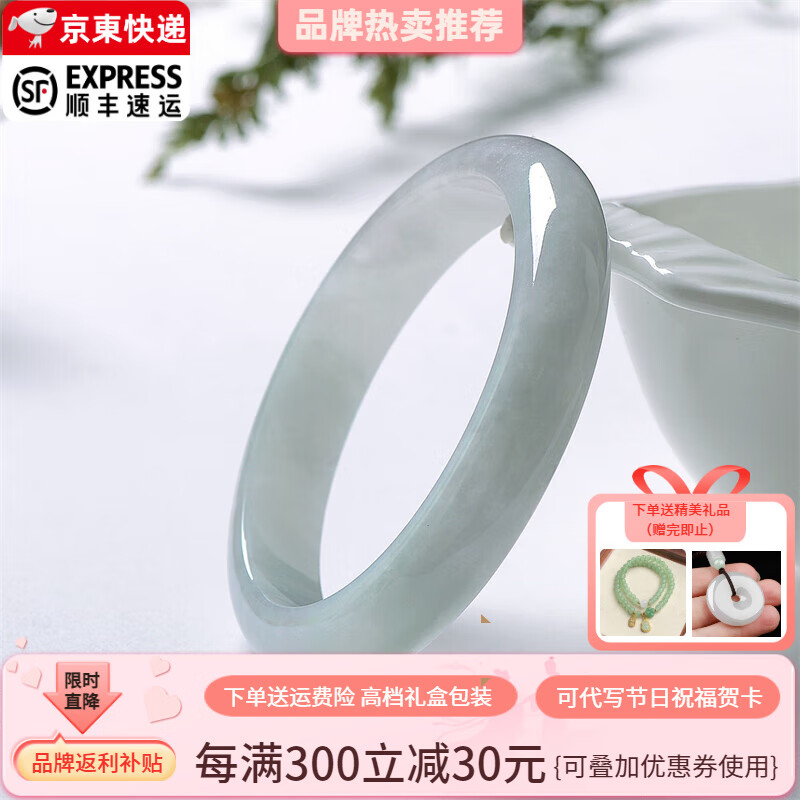 谧玉 缅甸翡翠手镯高端冰糯种玉手镯处理平安镯送妈妈送老婆节日礼物 内径58-59mm(附鉴定证书)