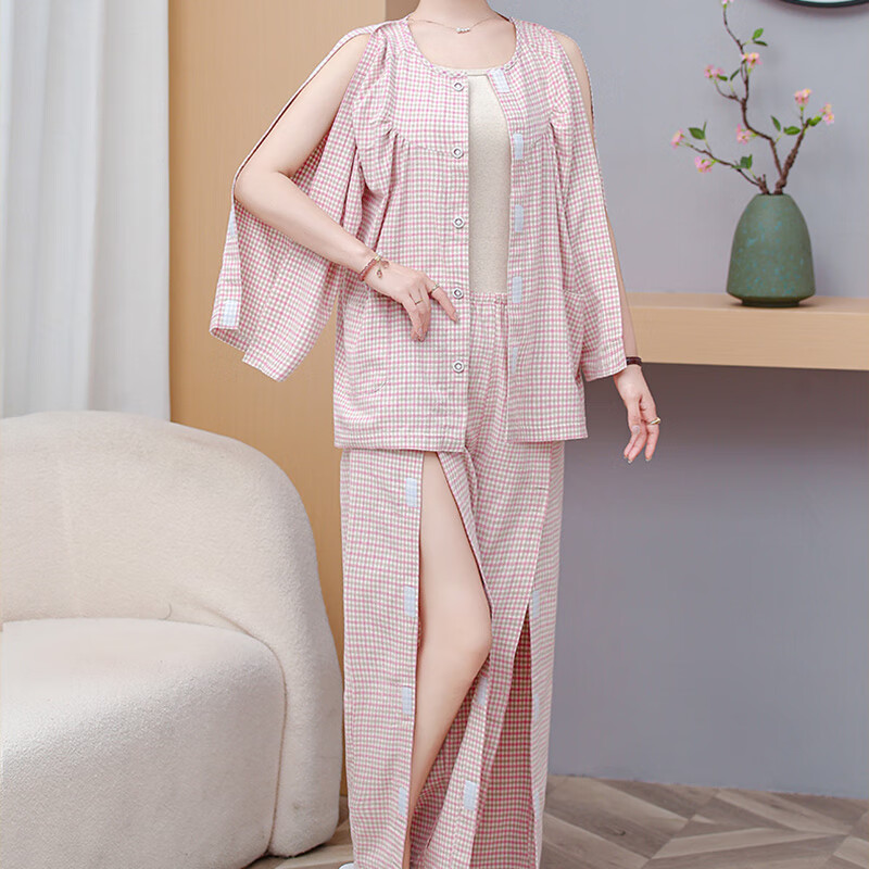 大雅康元病号服易穿脱护理服睡衣纯棉病号服骨折衣服护理裤子picc输液置管 四季款-灰蓝格上衣【魔术贴款】 XL