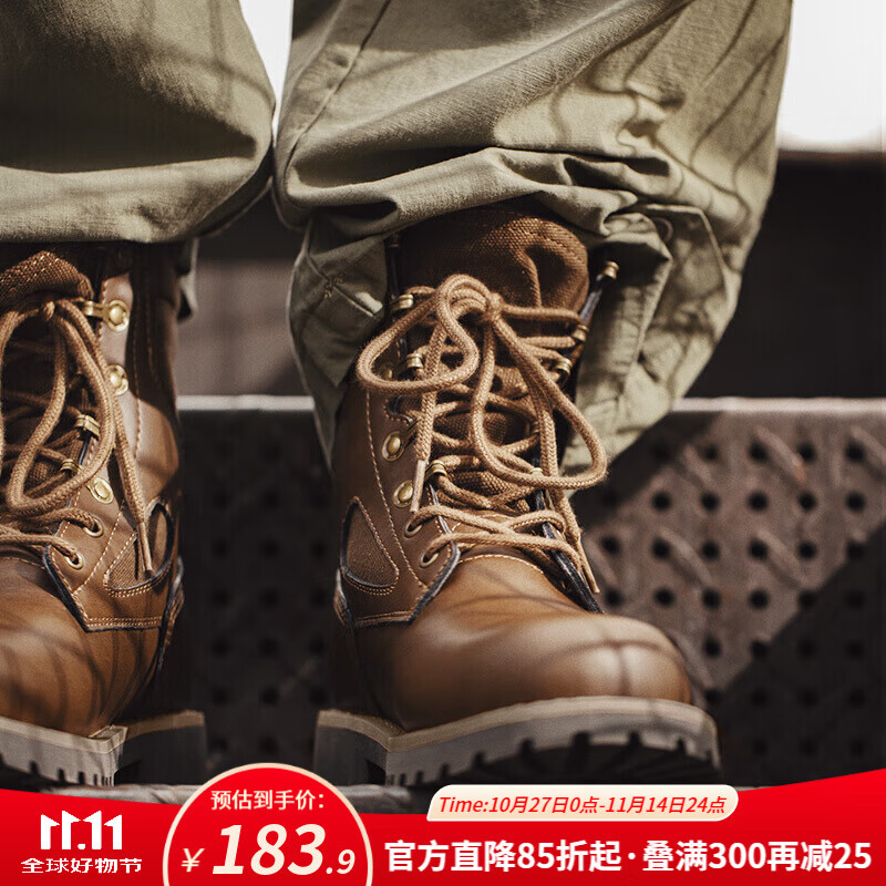 马登男鞋 高帮沙漠靴男秋冬新款中帮复古马丁靴英伦风工装靴作战靴子 深棕色 41 (255mm)