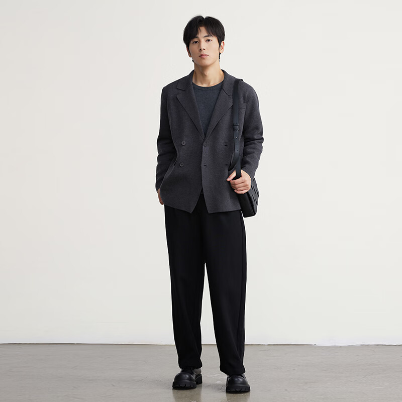 MARKLESS毛衣男休闲纯色开衫羊毛混纺抗起球肌理感大衣5709 深灰色 XL