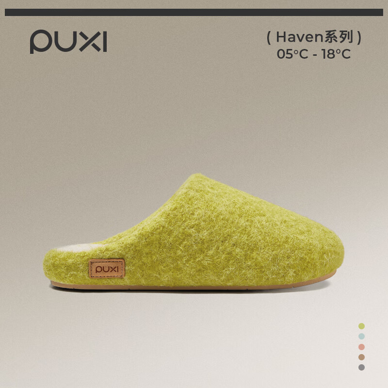 朴西沐光棉拖鞋女士居家室内拖鞋冬季保暖情侣款家居棉拖 青柠绿 35-36