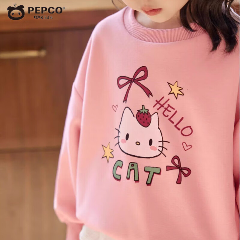 小猪班纳（PEPCO）女童卫衣套装可爱卡通印花秋季新款儿童洋气秋装宝宝屁帘裤两件套 MTH【猫咪】套装-粉色 120 (建议身高105-115cm)