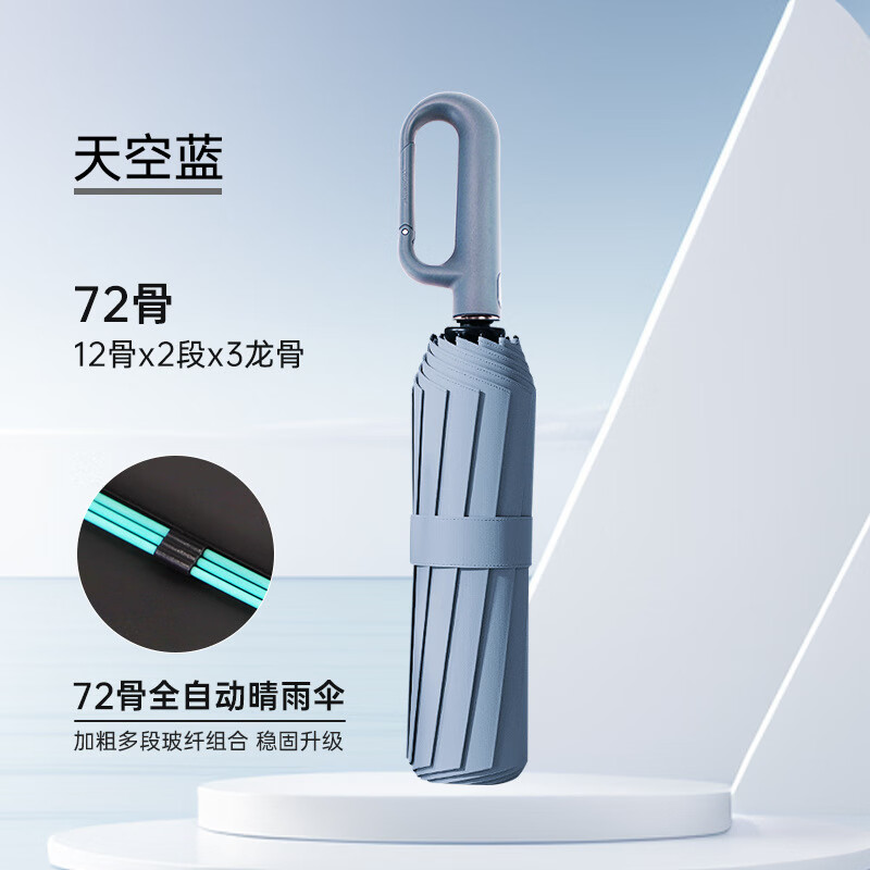 大光明（GBU）超大雨傘全自動折疊傘晴雨兩用遮陽傘大號男士傘環(huán)扣自動傘 天藍(lán)色(正向三龍骨)黑膠晴雨兩用