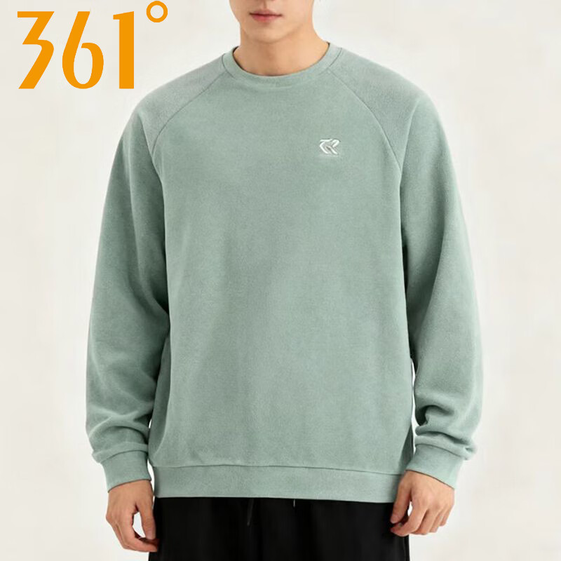 361°卫衣男款2025秋冬季新款松弛感休闲长袖加绒圆领套头运动男士 黄石绿 （加绒） L 175/96A