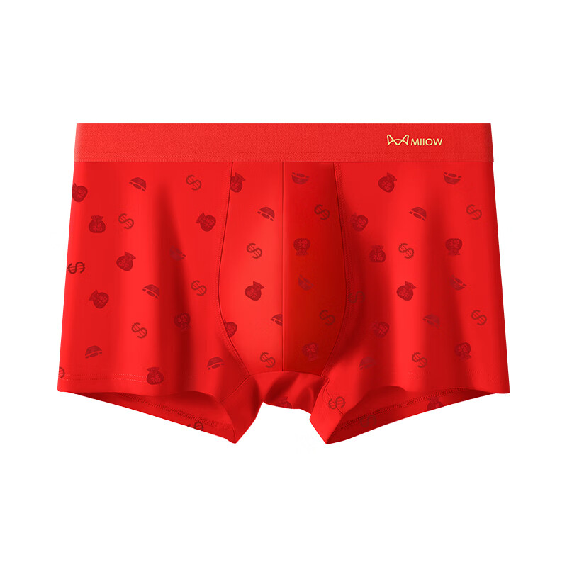猫人男士内裤本命年新款纯棉中老年红色抑菌新年爸爸底裤短裤 净色/印花/两双大红袜 XL 【推荐110-125斤】