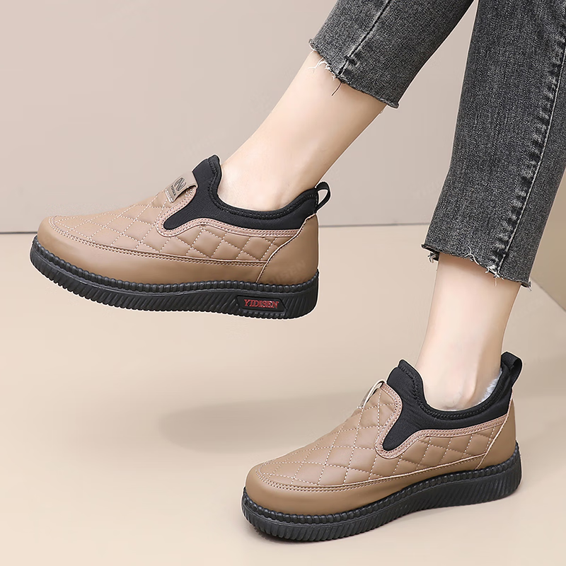 意迪森2025新款棉鞋女士雪地靴加绒加厚保暖中老年软底防滑妈妈鞋一脚蹬 黑色 加绒 38 (240mm)