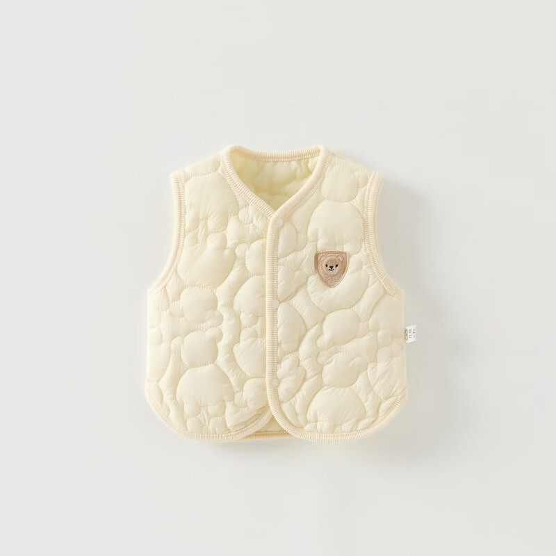 婧麒（JOYNCLEON）婴儿马甲春秋冬款宝宝保暖背心外穿坎肩a类1岁男女儿童仿羽绒100g 黄色 80