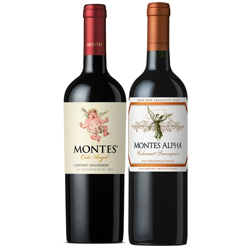 MONTES【蒙特斯官旗】智利原瓶进口红酒 蒙特斯红葡萄酒750ml 小天使赤霞珠+欧法赤霞珠 共2瓶