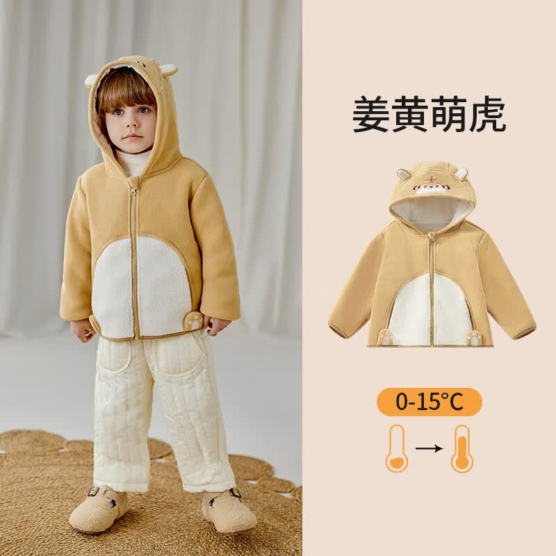 ELLE BABY童装儿童外套男女童加厚保暖连帽上衣宝宝冬季奥丽绒保暖服 姜黄萌虎 100 【推荐身高90cm-100cm】
