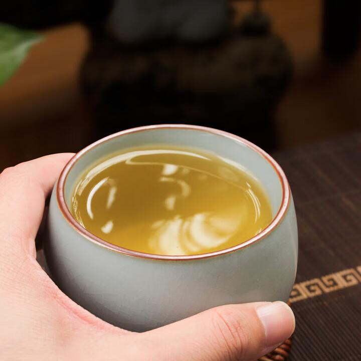 陶立方米黄汝窑茶杯套装陶瓷开片主人杯品茗杯礼盒功夫茶具茶杯八件套 2大罗汉杯+6小罗汉杯(月白色)