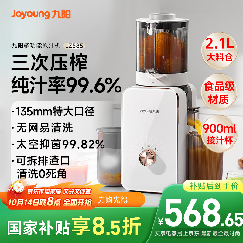 九阳（Joyoung）NFC原汁机135mm特大口径三段压榨多功能冰淇淋机全自动冷压榨汁机渣汁分离 Z13-LZ585 国家补贴