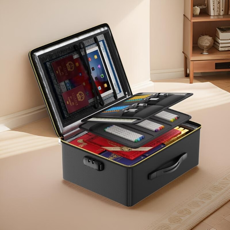 绝火证件收纳包防火防水家用重要文件袋证书带锁家庭户口本贵重收纳箱 旗舰升级款防火收纳箱 39*30*14cm