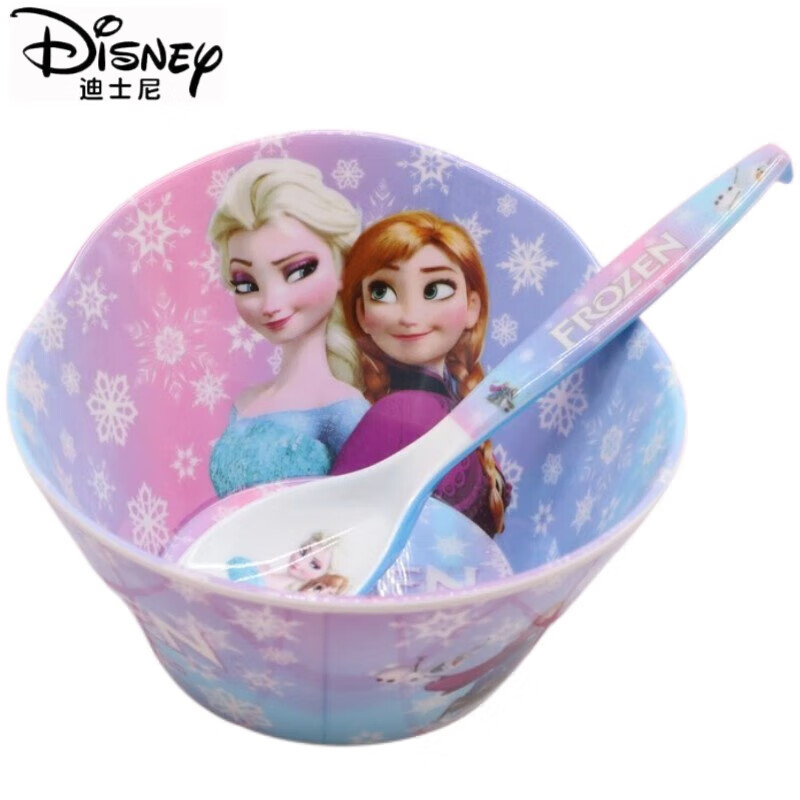 迪士尼(Disney)爱莎公主碗勺套装儿童碗大号冰雪奇缘女童餐具筷子宝宝专用吃饭碗 大号蓝色冰雪爱莎+勺子 关注下单
