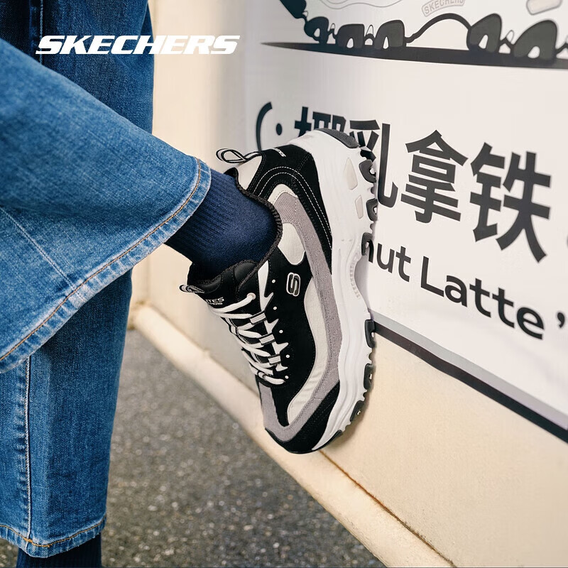 斯凯奇（Skechers）奶茶熊2代丨男女同款老爹鞋男士低帮厚底增高运动鞋休闲鞋 椰乳拿铁/BKNT 44
