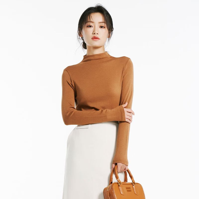 2025秋季上新李佳琦直播间时尚节秋冬打底衫女可外穿修身显瘦 焦糖咖一字领 L L90-115斤