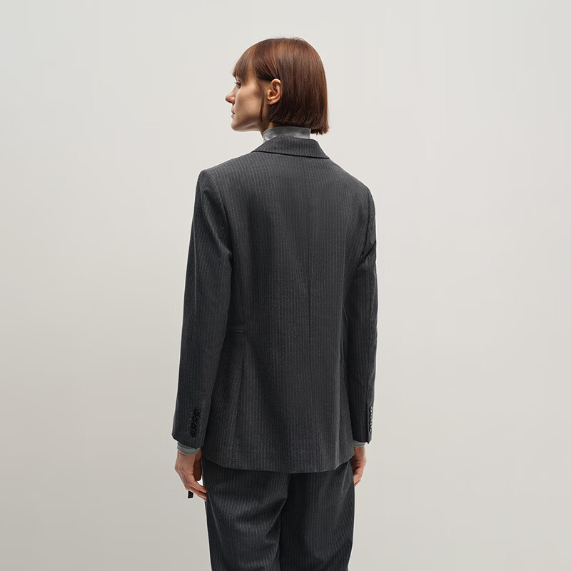 OVV2025秋冬新款女装经典微收腰随附腰带羊毛休闲西服 深空灰 M