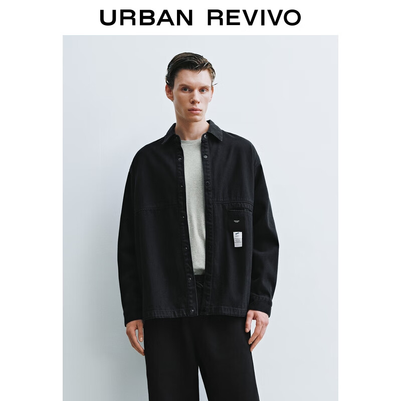 UR2025秋季新款男装潮流贴布标签超宽松牛仔衬衫UUV850041 黑色 S (XS-S)