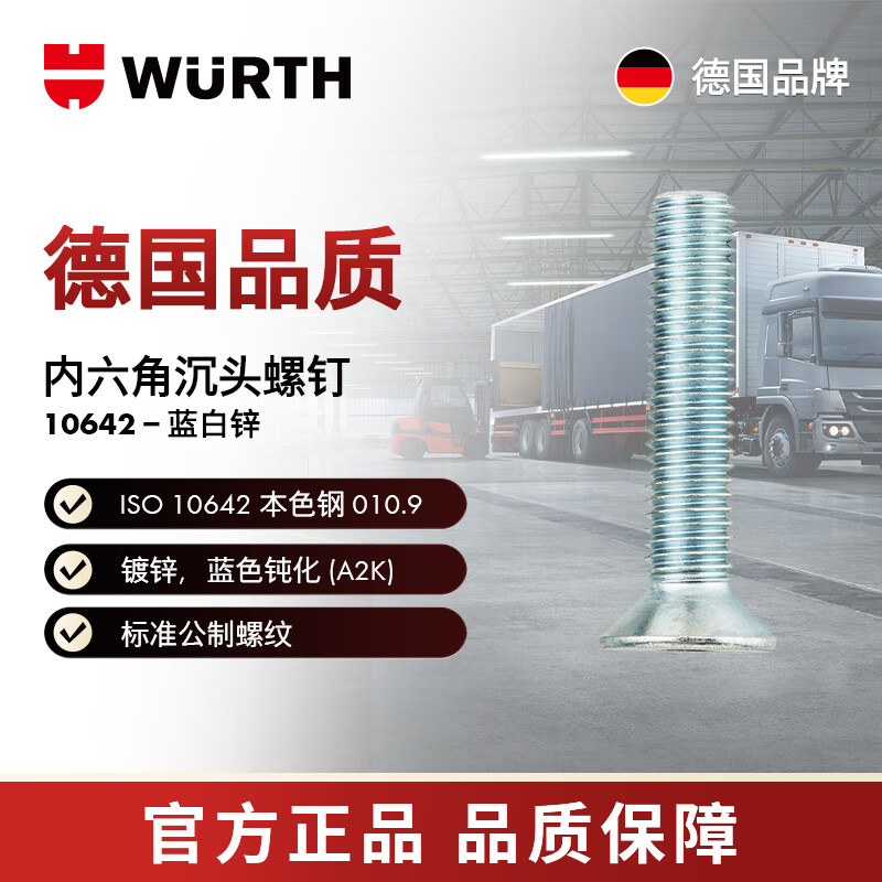 WURTH/WURTH 内六角沉头螺钉-ISO10642-08.8-HS4-(A2K)-M6X16 100个/包 00876 16