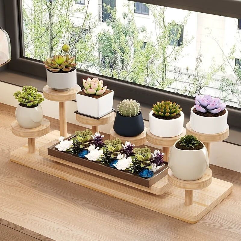 欣慕雅创意实木阶梯置物架ins风多肉花园展示台多功能收纳与装饰 陈列架七+