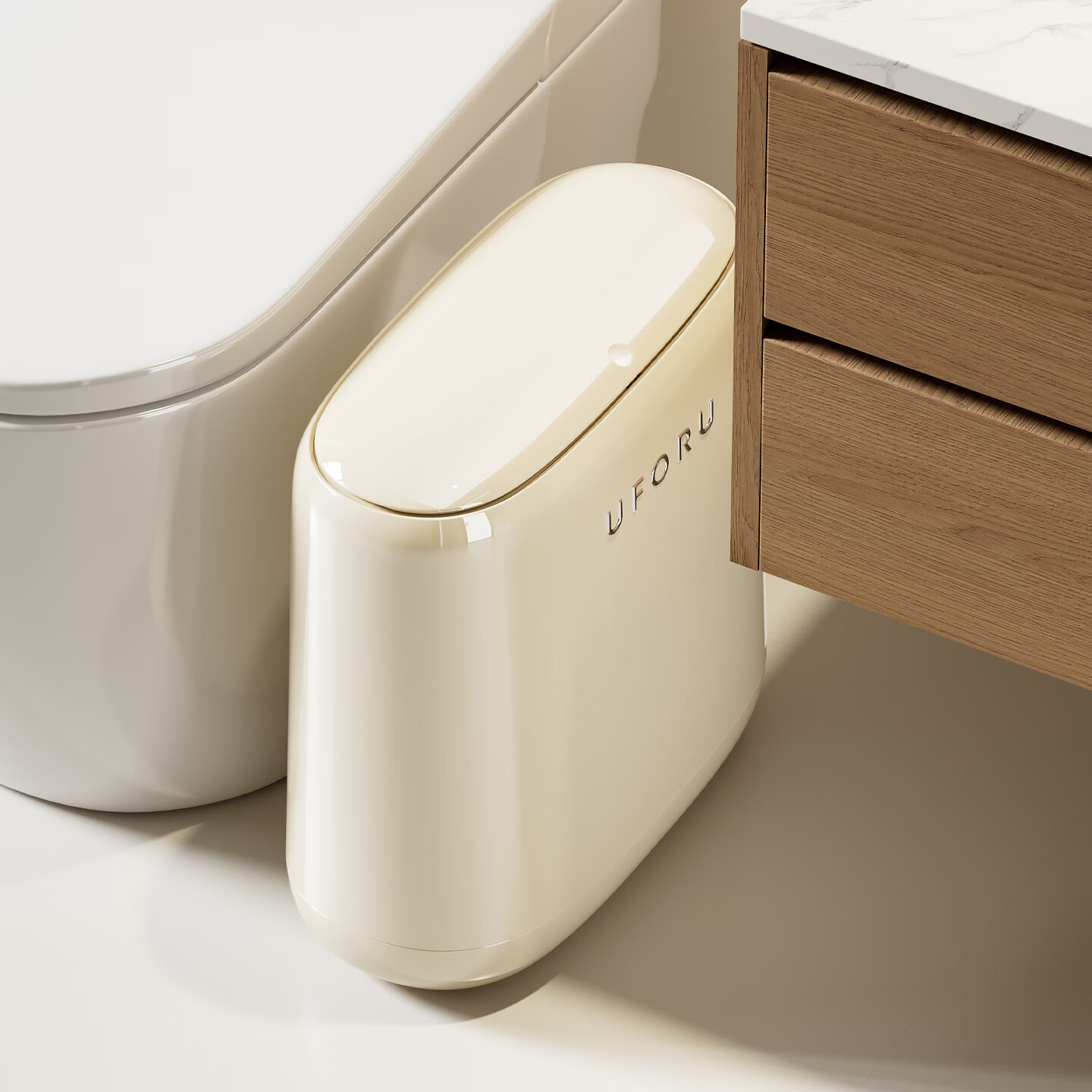 橱明星垃圾桶2026新款家用卫生间厕所专用带盖大容量按压式客厅厨房夹缝 奶油白-12L【内外双桶/夹缝不占位】