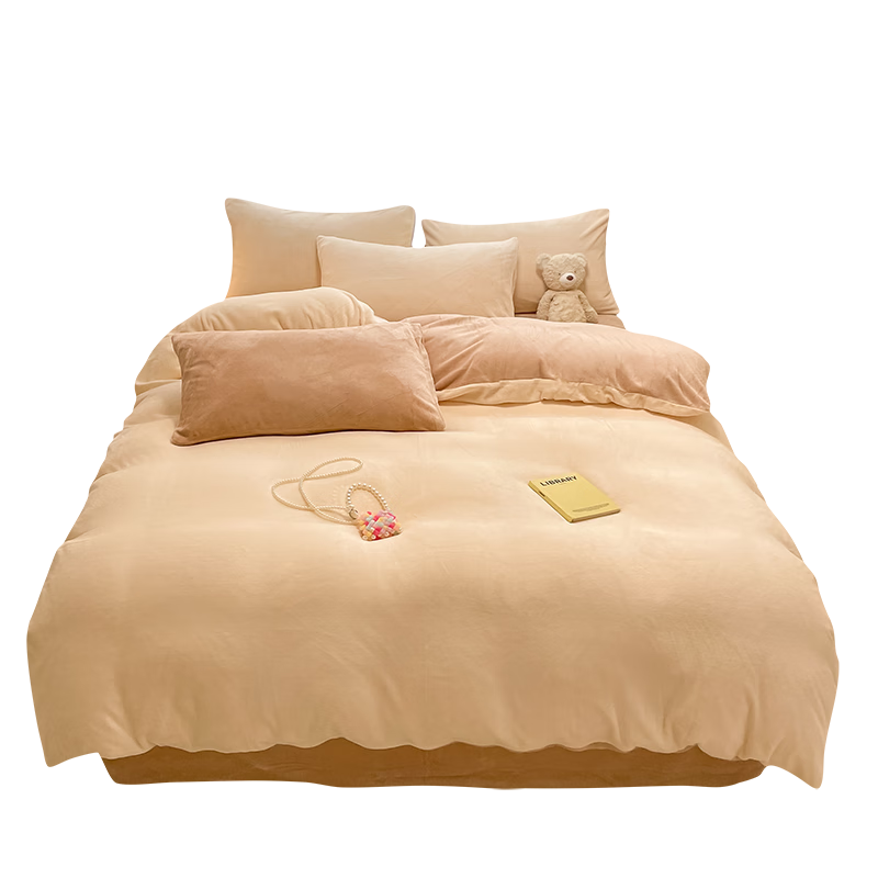 无印良品冬天加厚牛奶绒四件套1.5/1.8m床法兰绒冬季双面加绒床单被套200*230cm