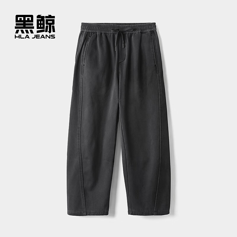 黑鲸（HLAJEANS）海澜之家旗下松紧裤腰牛仔裤男2025年冬季新品加绒男裤弯刀裤  黑色24 L