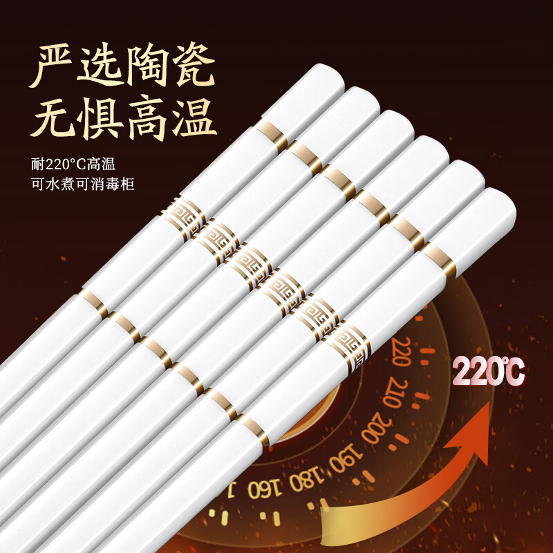 DEATKN陶瓷筷子抗菌防霉高级家用高档耐高温快子轻奢高端白色瓷筷景德镇 简约金如意陶瓷筷装 10双