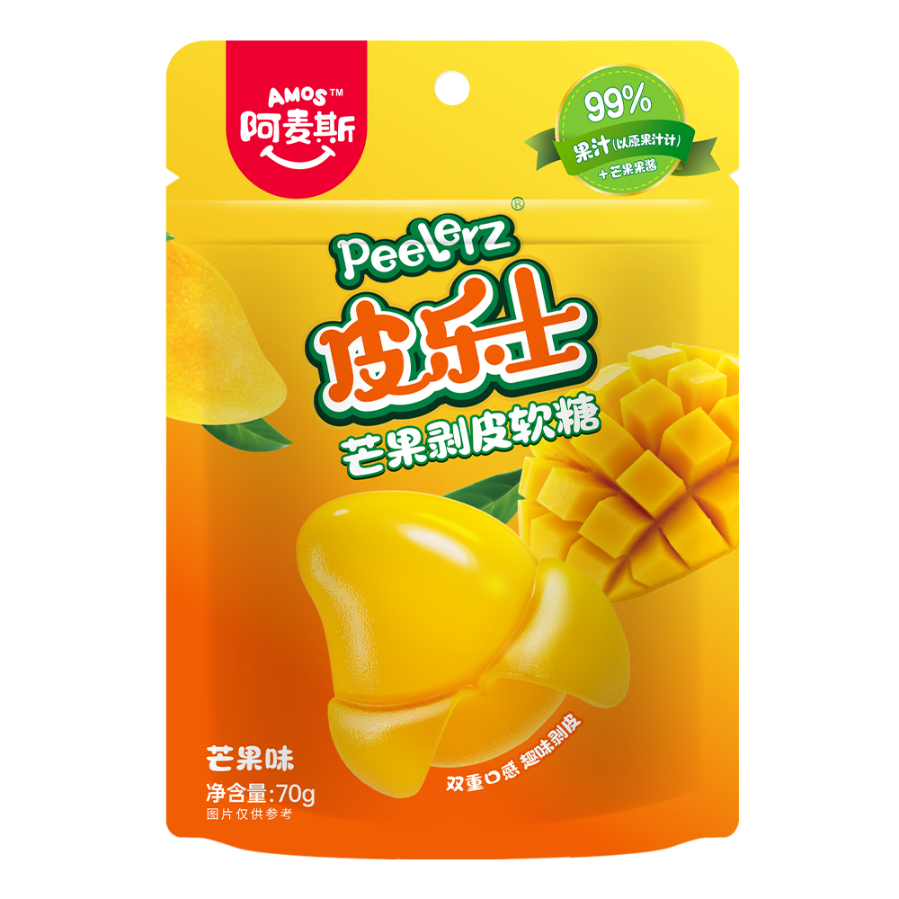阿麦斯（amos）4D果汁剥皮软糖 皮乐士混合水果60%纯果汁 休闲零食独立包装喜糖 【剥皮软糖】芒果味 70g