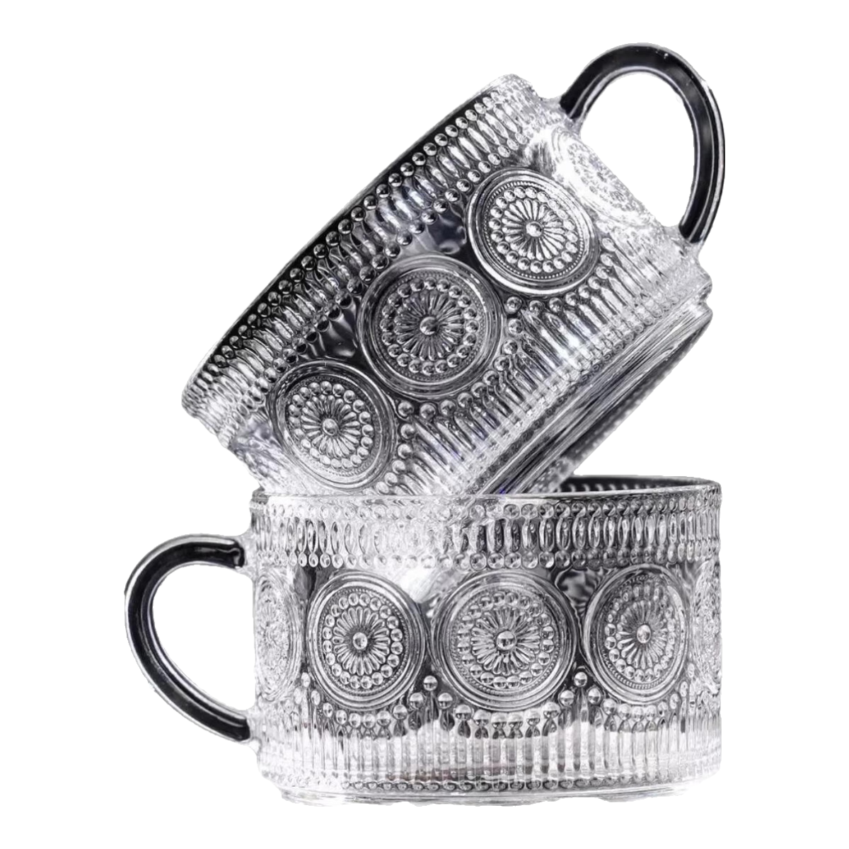 【京东物流】冰川纹玻璃杯时尚潮流ins风果汁杯酒杯水杯 太阳花早餐杯 400ml1只