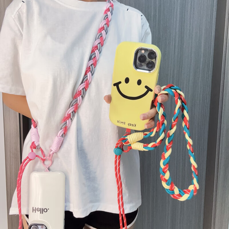 其他家手机挂绳斜挎可背配夹片 手工编织加宽六股1米长款可调节 高级轻奢有质感  防丢防盗 女神百搭  红咖米蓝【轻奢质感）—1米手工编织可调节
