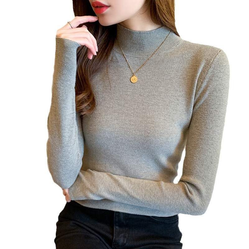 诗莉奥(SHILIAO)半高领针织衫毛衣女秋冬新款长袖百搭洋气修身显瘦内搭打底衫上衣 白色 均码 【80-120斤】